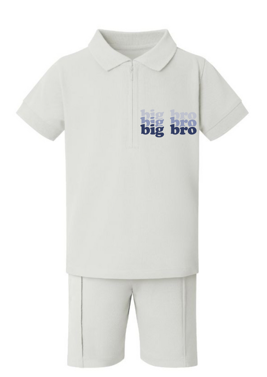 Big Bro Zip Neck Polo Shirt And Short Set PEBBLE GREY