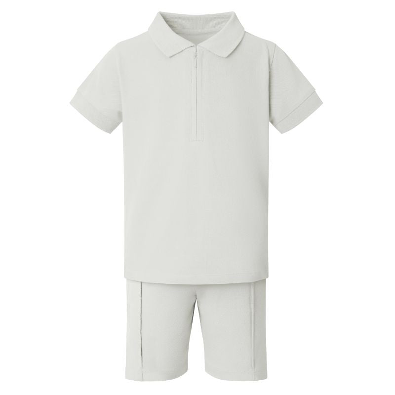 Big Bro Zip Neck Polo Shirt And Short Set PEBBLE GREY