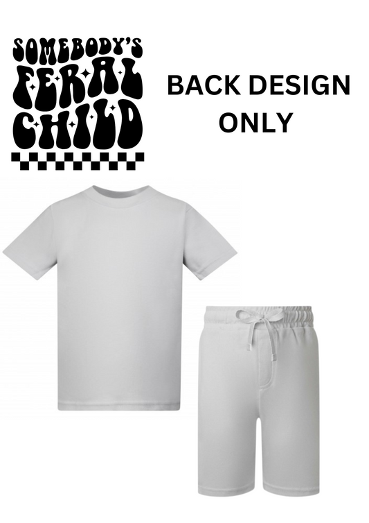 Kids Somebodys Feral Child Tshirt & Short Set Frozen Grey