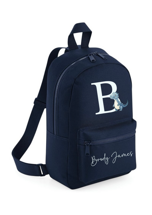 Personalised Blue Dino Mini Backpack 7L